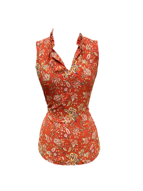 Price Cut Floral Print Top Sleeveless Rose And Olive, Size M