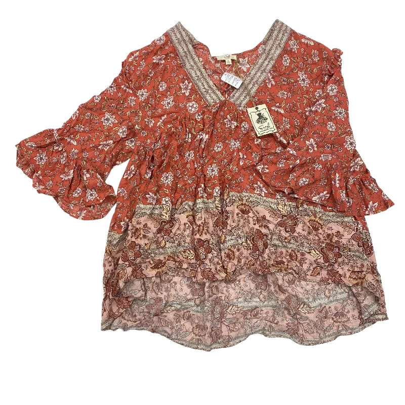 Grand Opening Sale ORANGE TOP 3/4 SLEEVE by EASEL Size:L