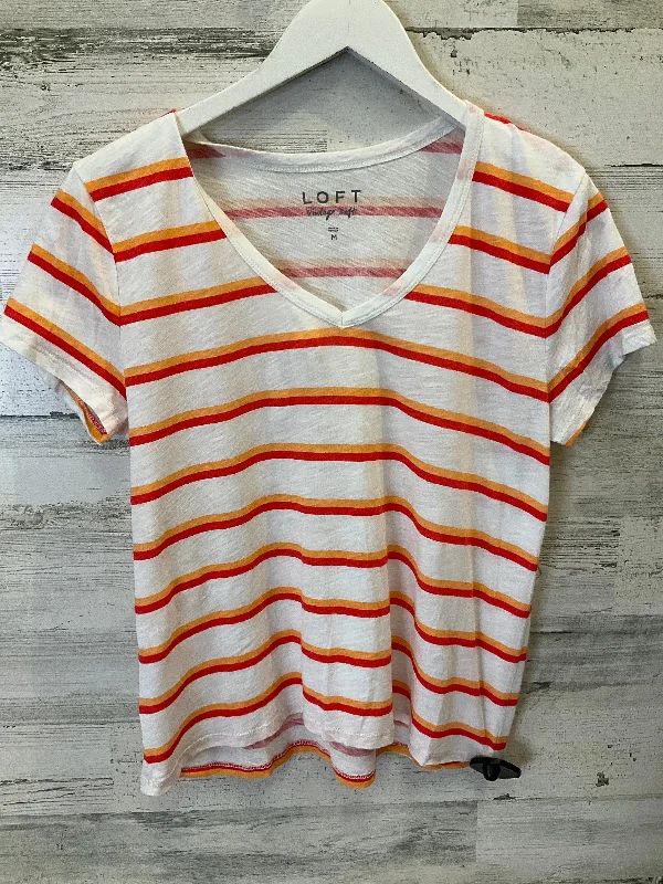 Discount Extravaganza Orange & White Top Short Sleeve Loft, Size M