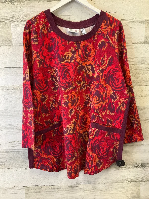 Price Rollback Red Top Long Sleeve Denim And Company, Size 1x