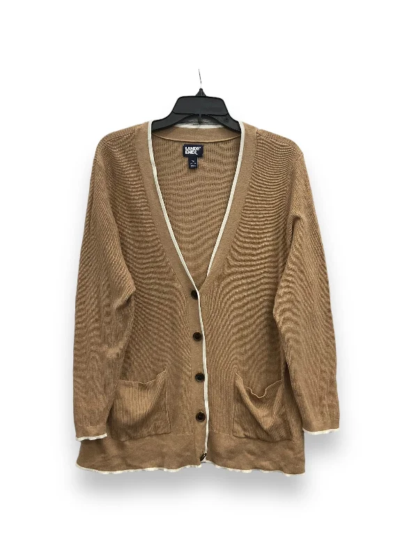 Act Now Tan Cardigan Lands End, Size 1x