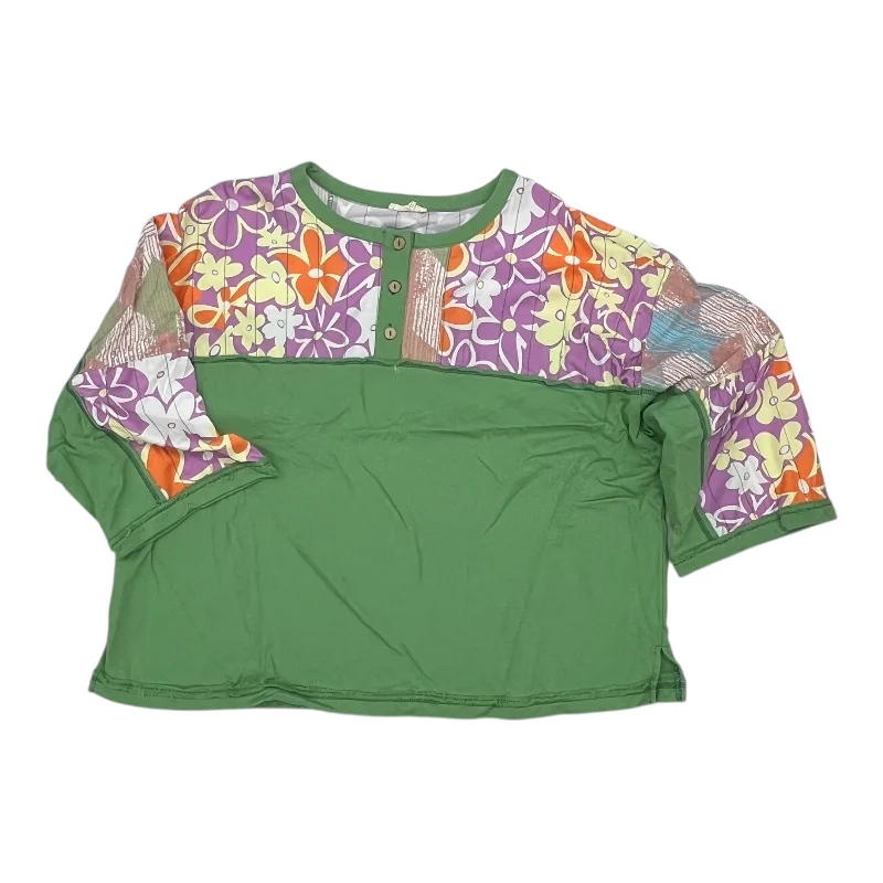 Top 3/4 Sleeve By Easel In Green, Size:2X