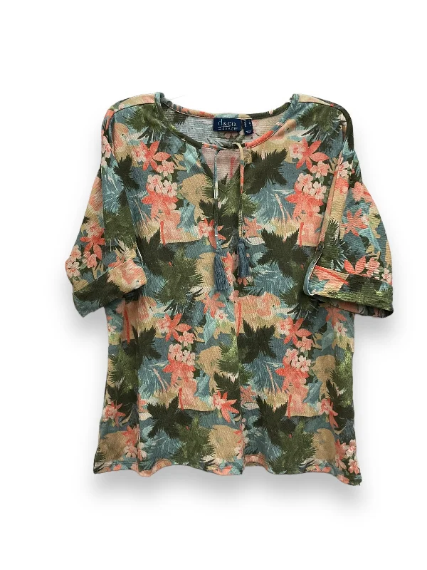 The Best Prices Tropical Print Top Short Sleeve Basic Denim And Company, Size M
