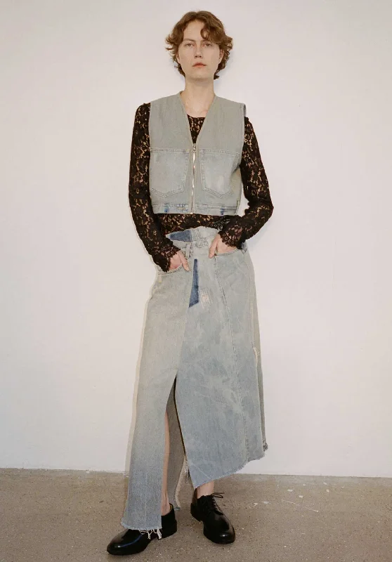 Limited Time Denim Skirt Alba Pf24-006 Blue