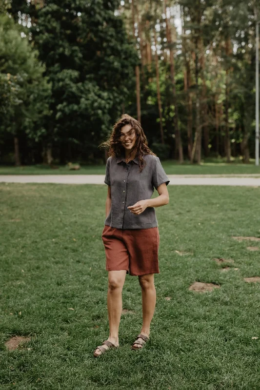 Extra Discounts Long linen shorts MATILDA M Terracotta