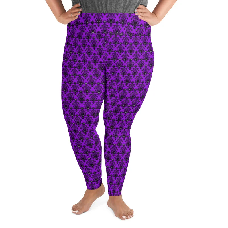 Special Promotion Plus Size Purple Gothic Haunted Mansion Style All-Over Print Leggings Halloween Pattern